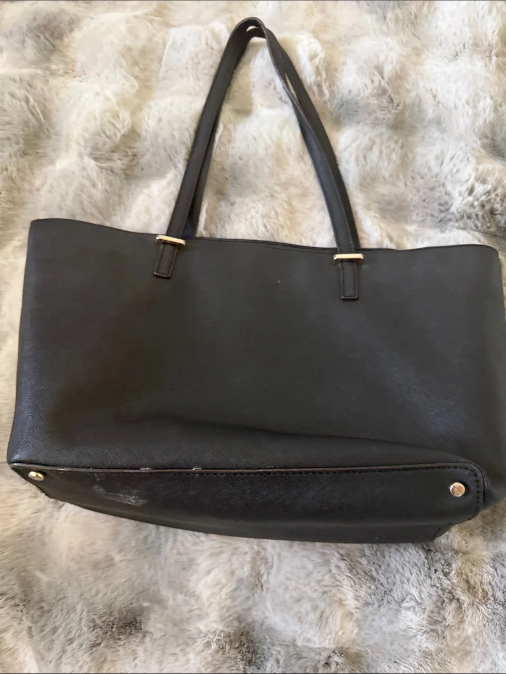 kate spade Black Saffiano Leather Tote with Gold Accents